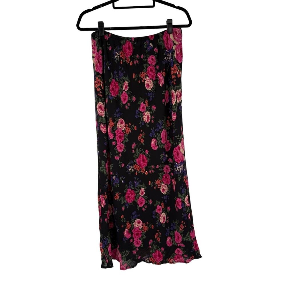 Y2K Black Multicolor Floral Midi Skirt Flowy Lined Bohemian Vibrant